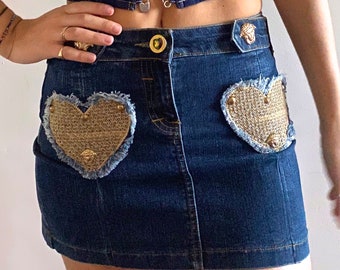 Versace Denim Mini Skirt Medusa Head Versace Jeans Couture