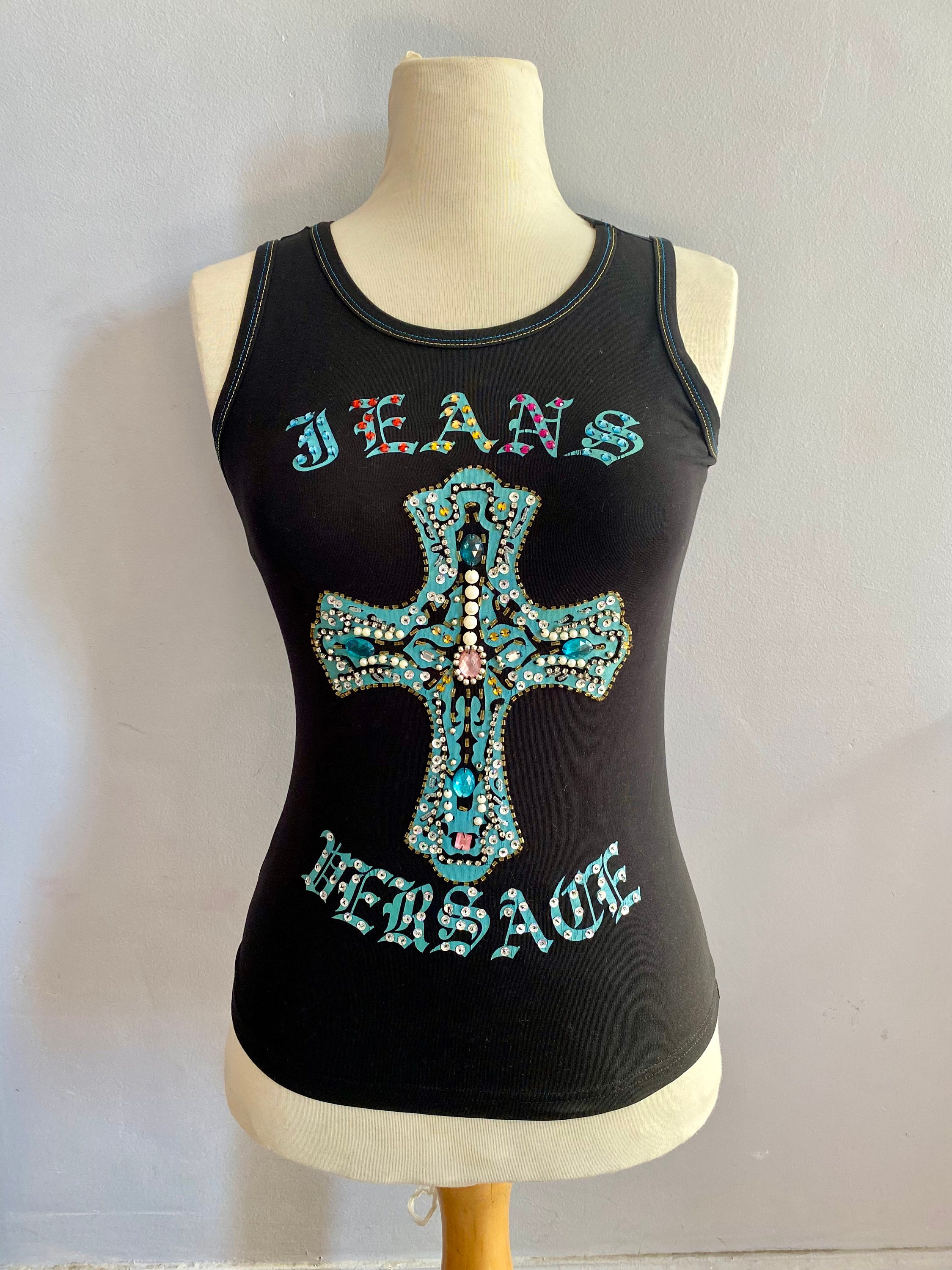 RESERVED - Versace Beaded Cross Tee Versace Jeans Rhinestone