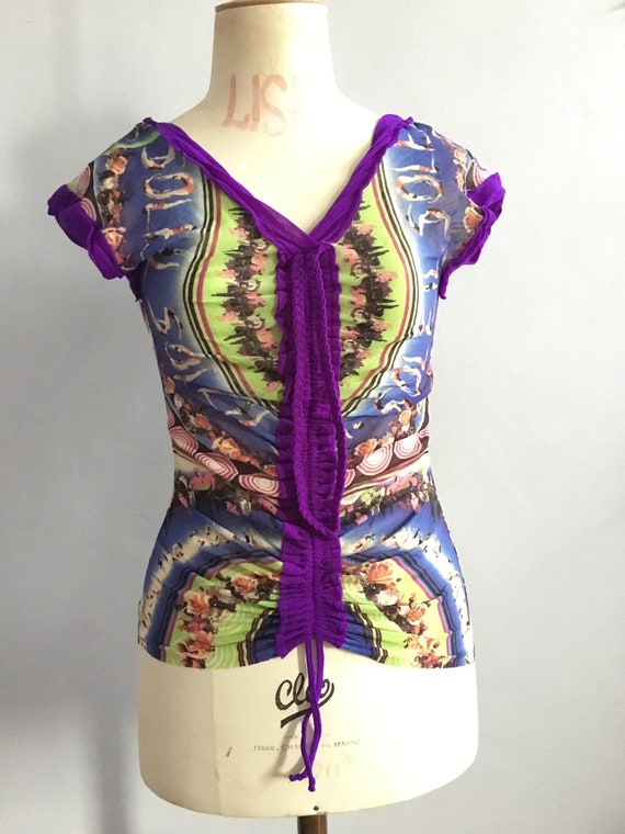 Jean Paul Gaultier sheer mesh top parrots swimmers