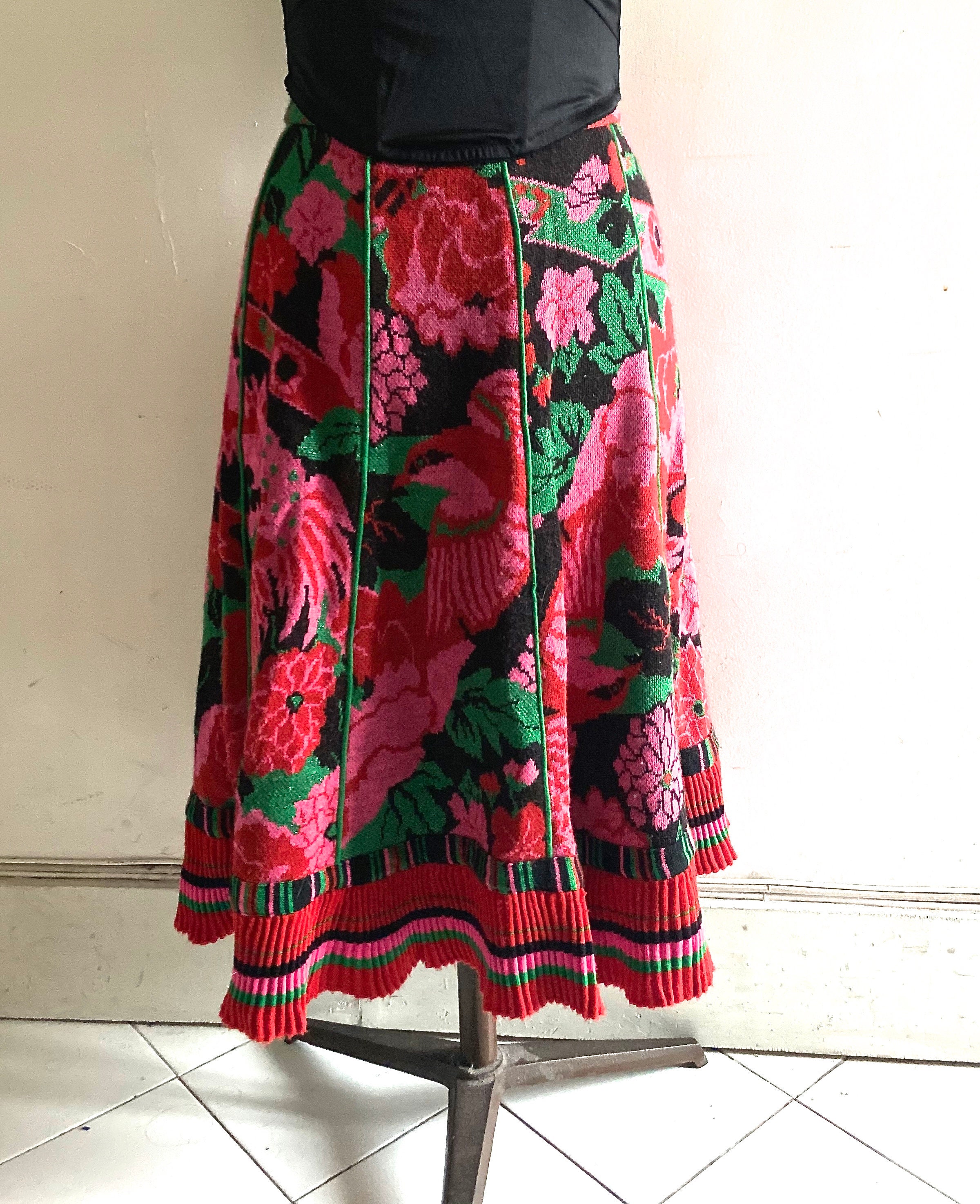 Kansai Yamamoto Floral Knit Skirt Lurex Glitter 70s Yamamoto