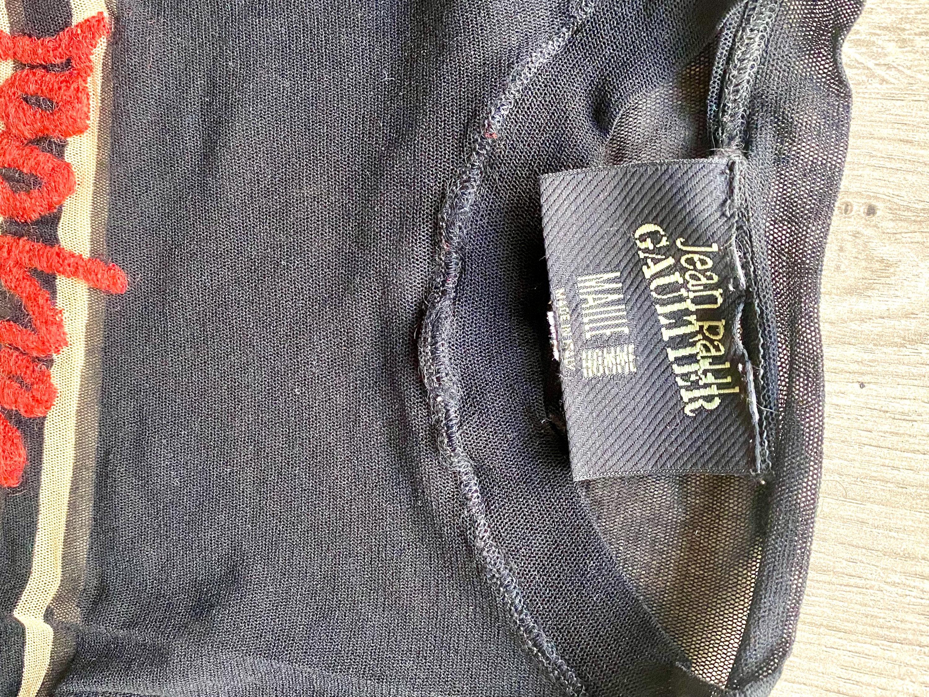 Jean Paul Gaultier Mesh Striped Top Embroidered Handwriting FW 