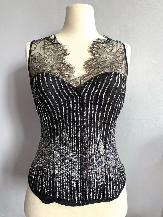 La Perla Bustier La Perla Sequin and Lace Boned Corset Boning La Perla Lace  Bustier Paillettes Corset Boned Lace and Mesh Bustier Size 44 -  Canada