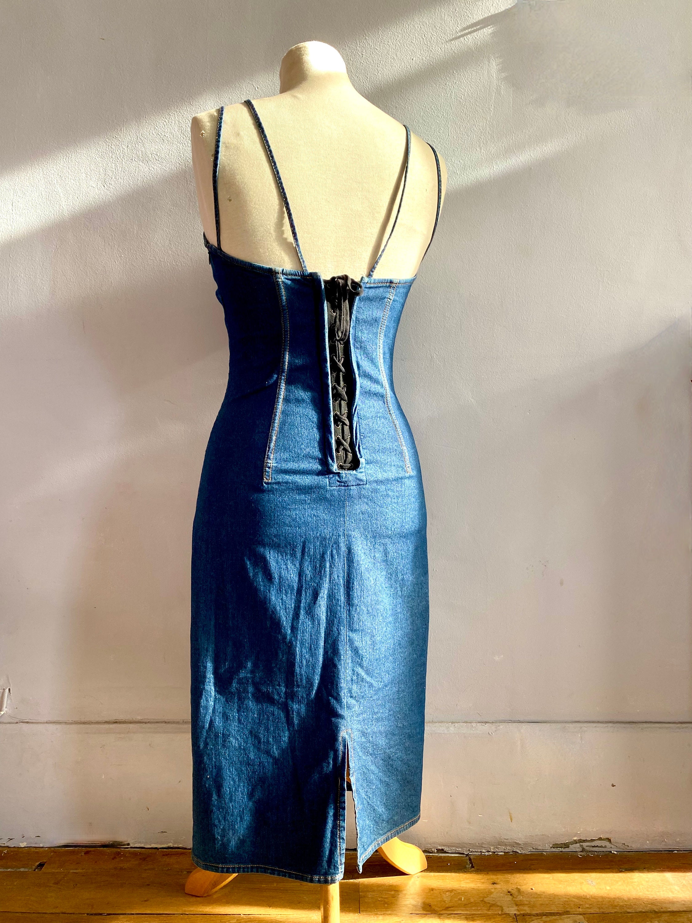 chinese dress ladies Dolce & Gabbana Dark Blue Cotton Denim Sheath Midi Dress main image 0