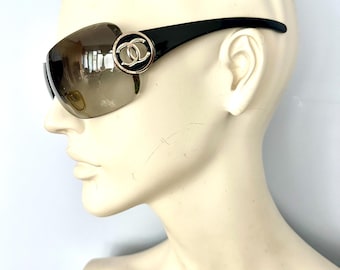 Vintage Chanel Mask Sunglasses 4145 Double C Logo Grey Ombré