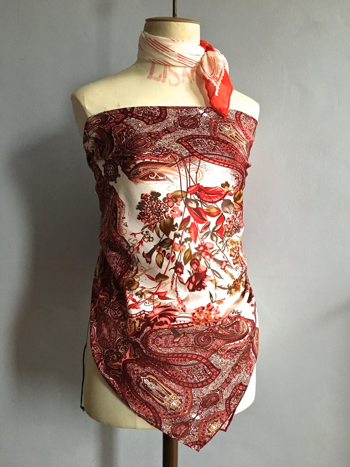 Vintage Silk Scarf Handrolled Hem Silk Charmeuse Shawl From France