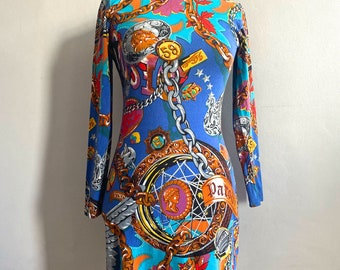 KENZO イタリア製の多色模様チュニック 80s Kenzo Jungle Baroque Print Knit Mini Dress – Mock Turtleneck