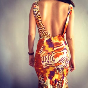 RESERVED - do not buy - Roberto Cavalli tiger stripe dress Tiger King 00s Just Cavalli tribal print vintage Cavalli graphic tiger print