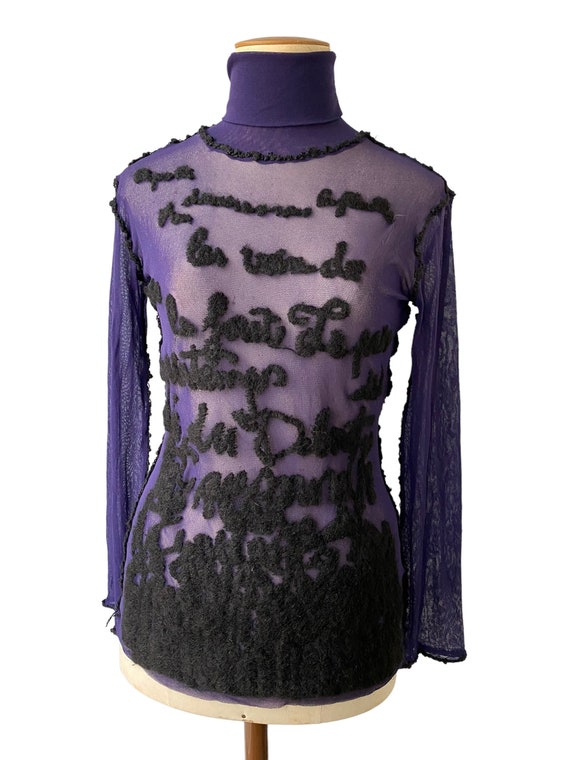 Gaultier Sheer Mesh Top Embroidered Handwriting FW 2001 Jean Gaultier Sheer Mesh Top Embroidered Handwriting FW 2001 Jean