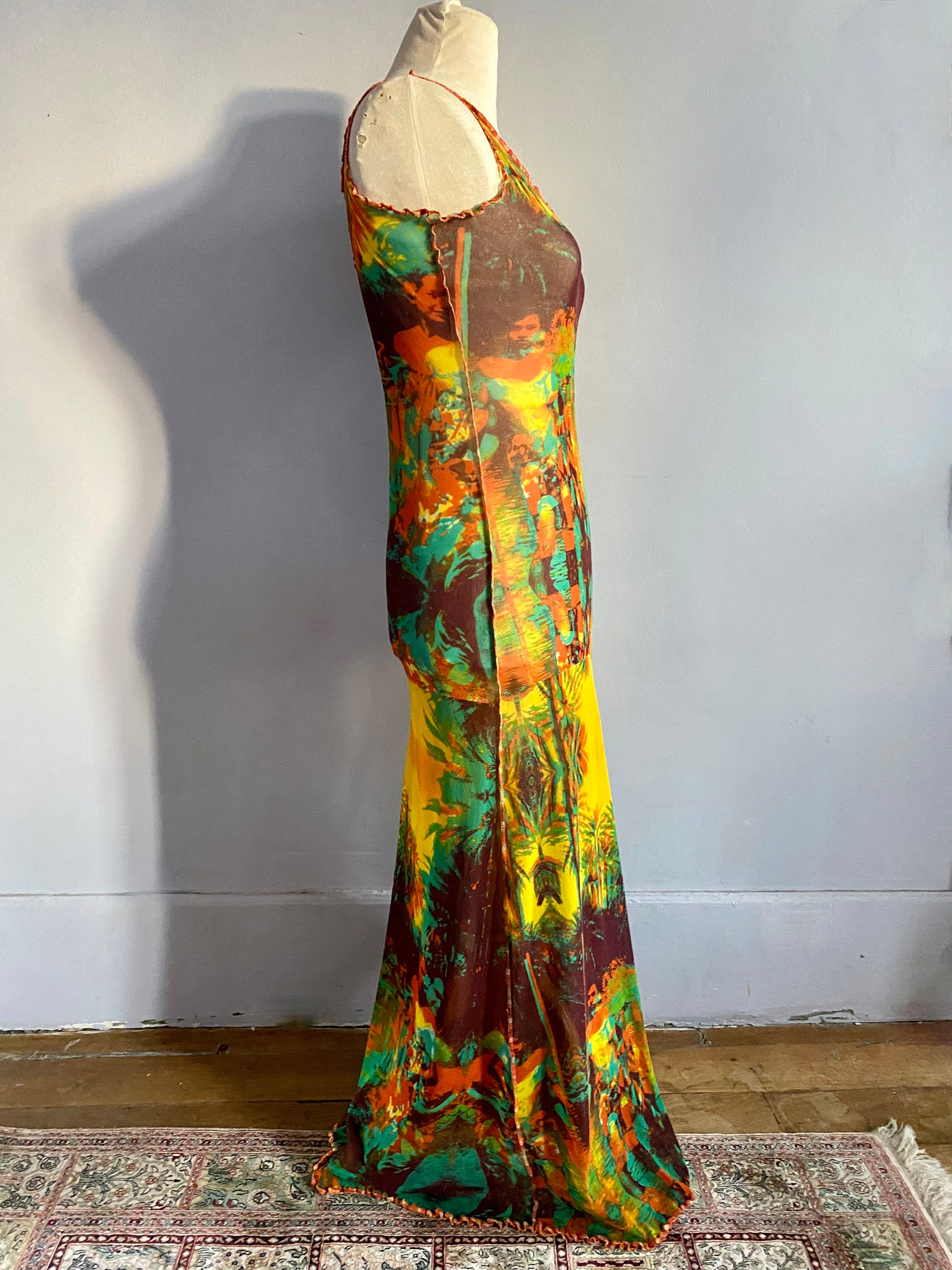 Jean Paul Gaultier Sheer Mesh Dress Gaugin Print Vintage