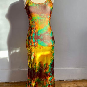 Jean Paul Gaultier sheer mesh dress Gaugin print vintage Gaultier S/S2000 Polynesian print JPG psychedelic faces Tahiti Kendall Jenner 2000