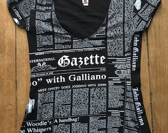 John Galliano Gazette Top Newspaper Print T-shirt Vintage