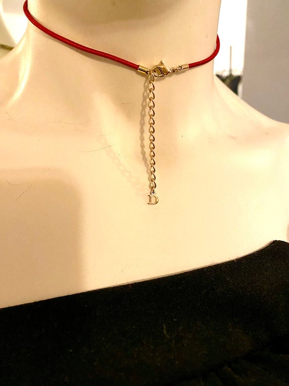 Dior Rasta choker red enameled gold ID plaque nec… - image 3