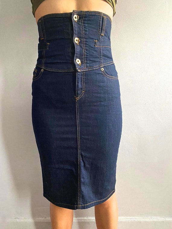 Dolce Gabbana high waisted denim pencil skirt 90s… - image 3