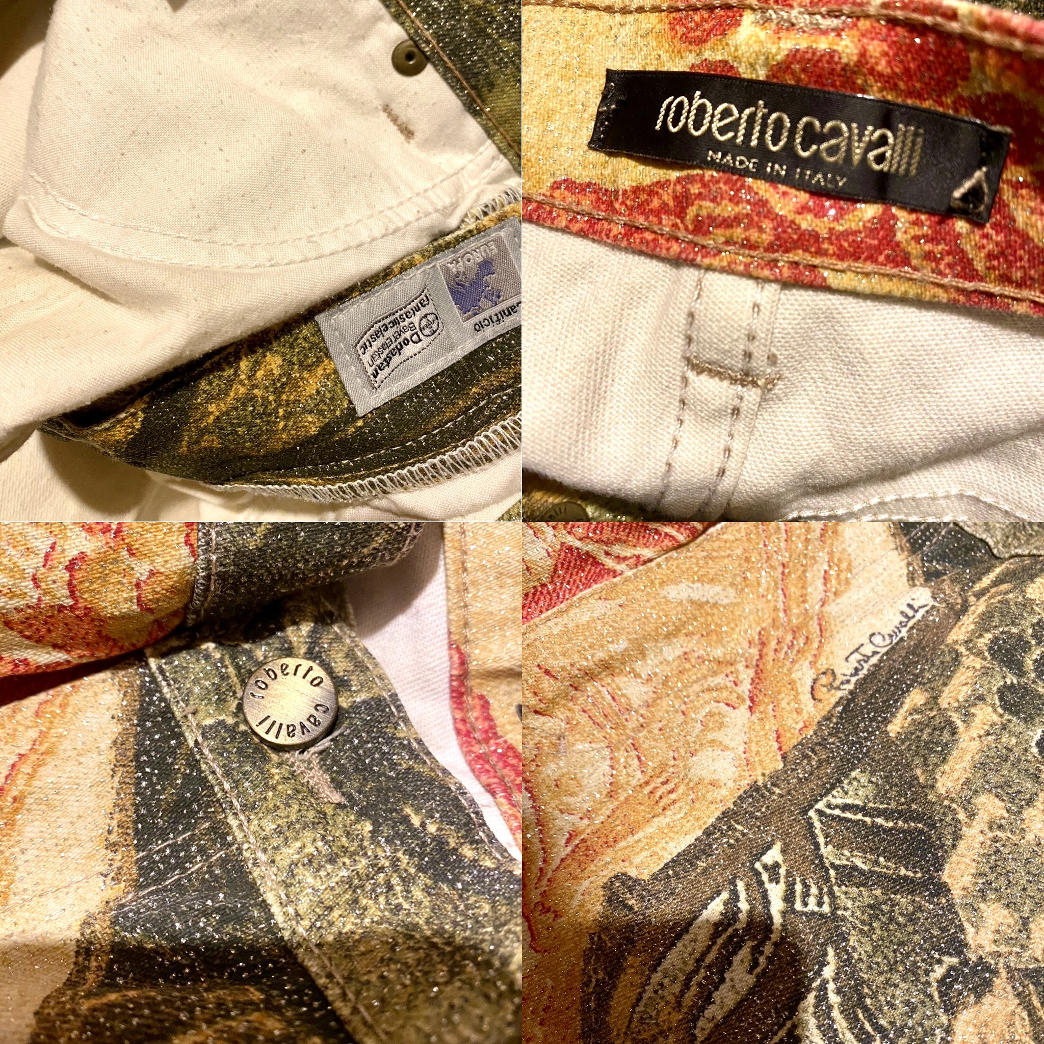 Vintage Roberto Cavalli Tapestry Print Jeans: Glitter Renaissance