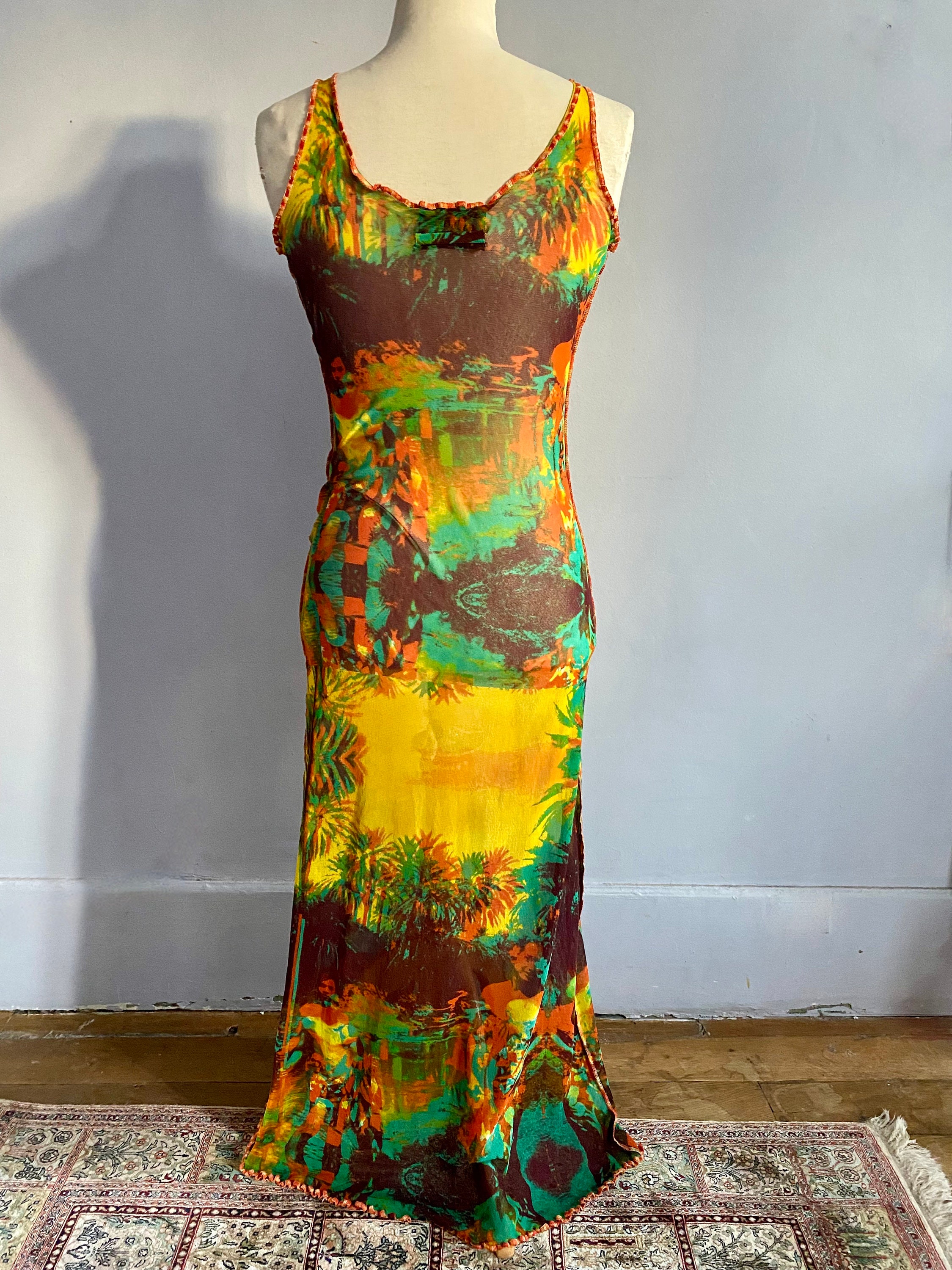 Jean Paul Gaultier Stretch Mesh Dress Gaugin Print Vintage