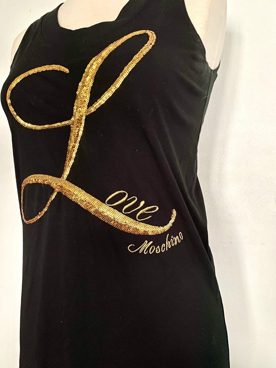 Moschino Love black dress Love logo metallic gold 
