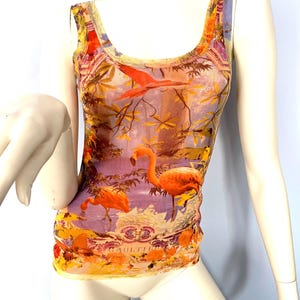 90s Jean Paul Gaultier Club Kid Flamingo Floral Sheer Mesh