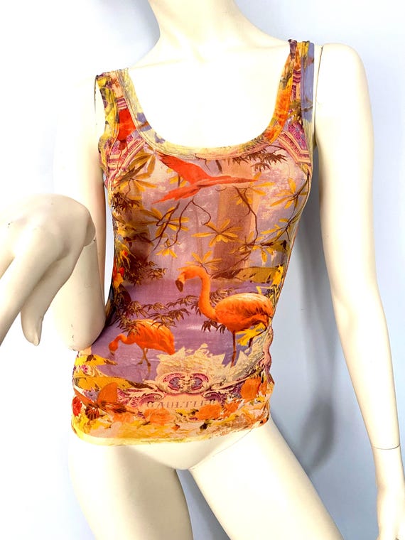 Jean Paul Gaultier Flamingo S/S 1999 Top Tropical Semi Sheer Mesh  