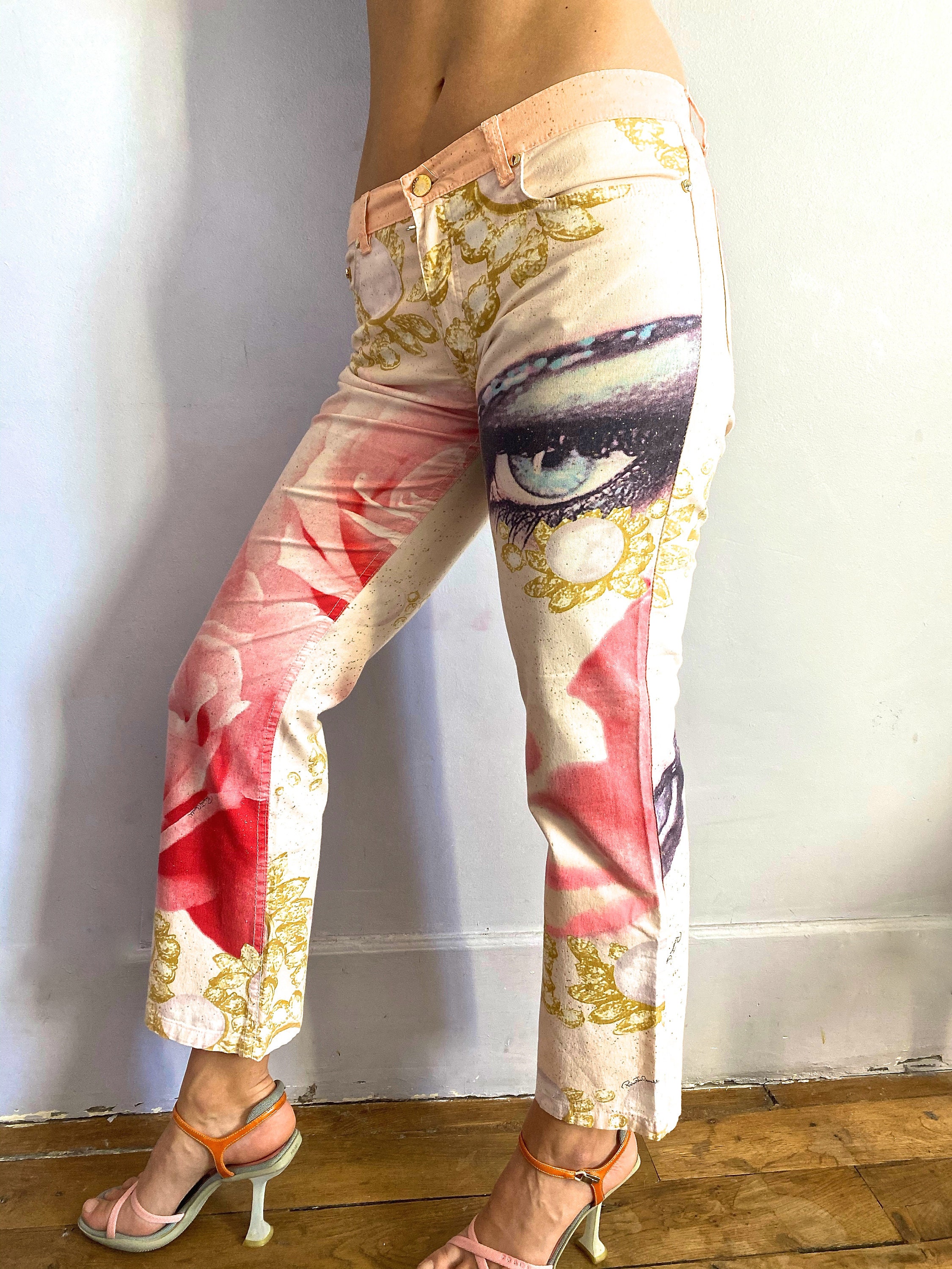 Roberto Cavalli face print jeans Lente 2001 lippen rose - Etsy