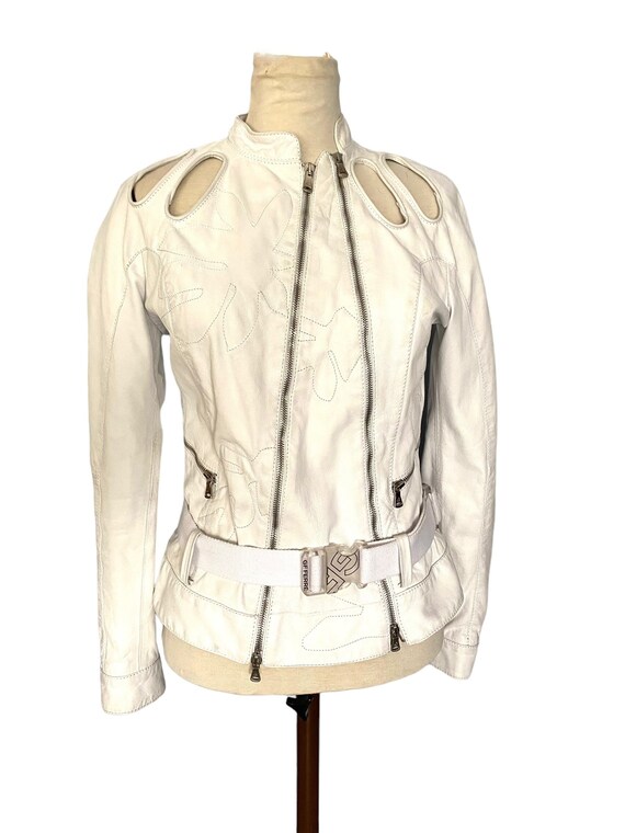 Gianfranco Ferre leather jacket cut-out sleeves c… - image 2