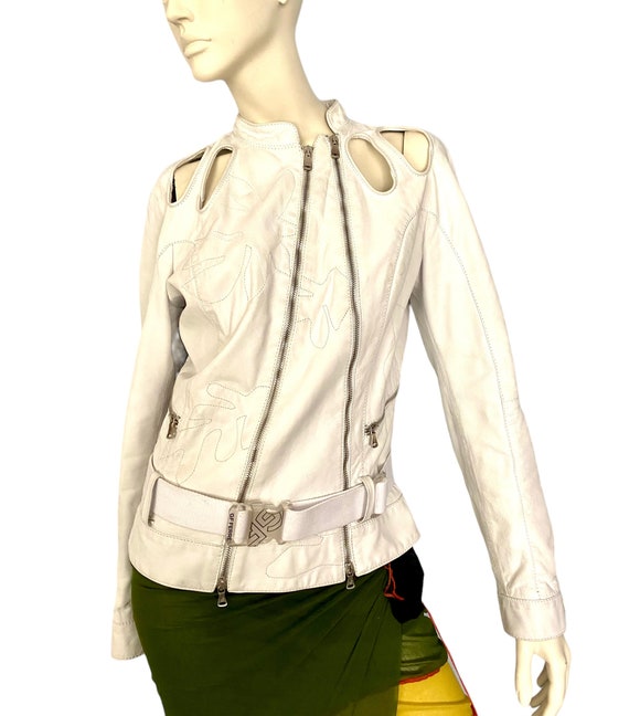 Gianfranco Ferre leather jacket cut-out sleeves c… - image 1