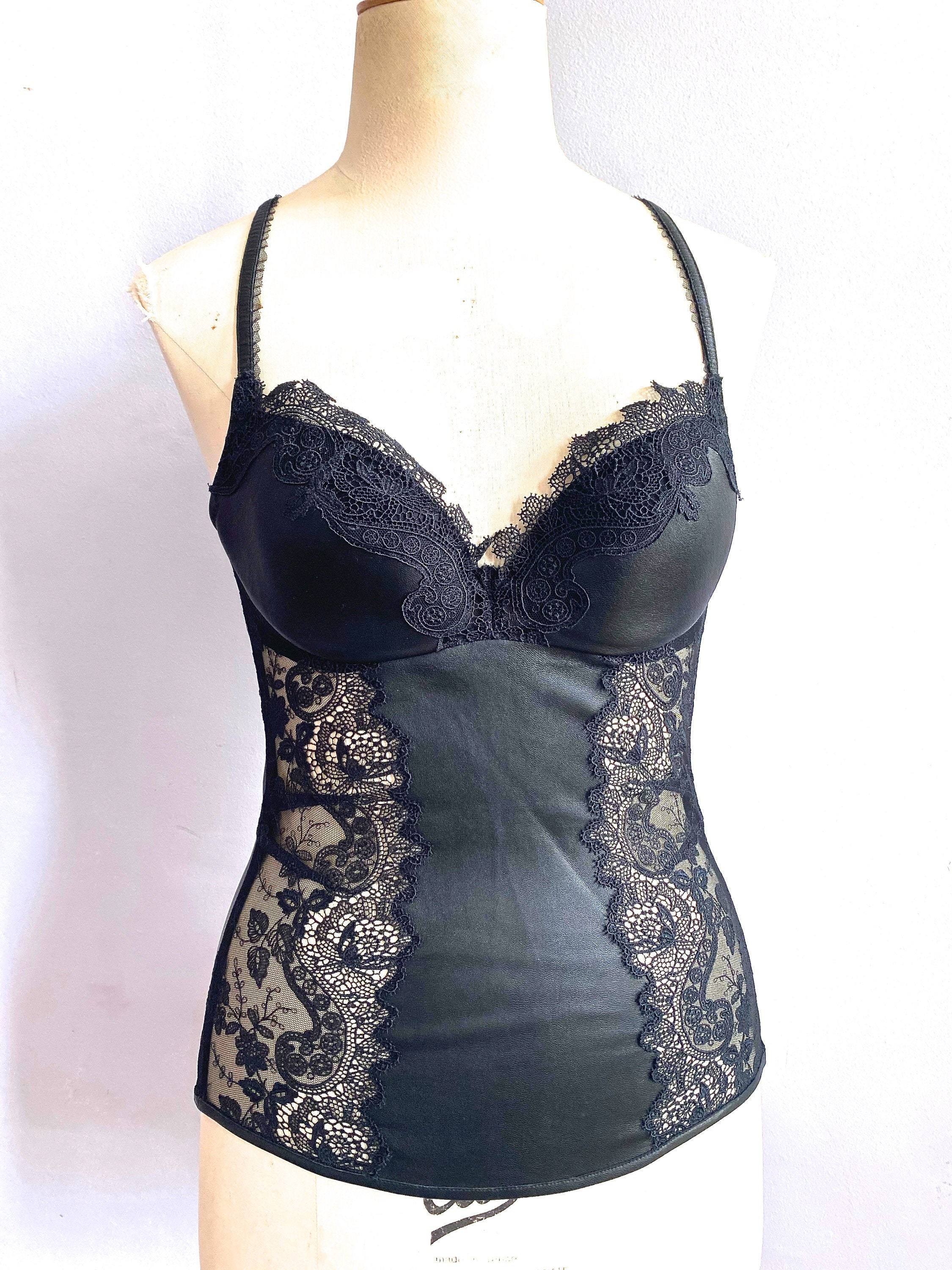 La Perla Black Lace and Leather Bustier La Perla Black Leather and