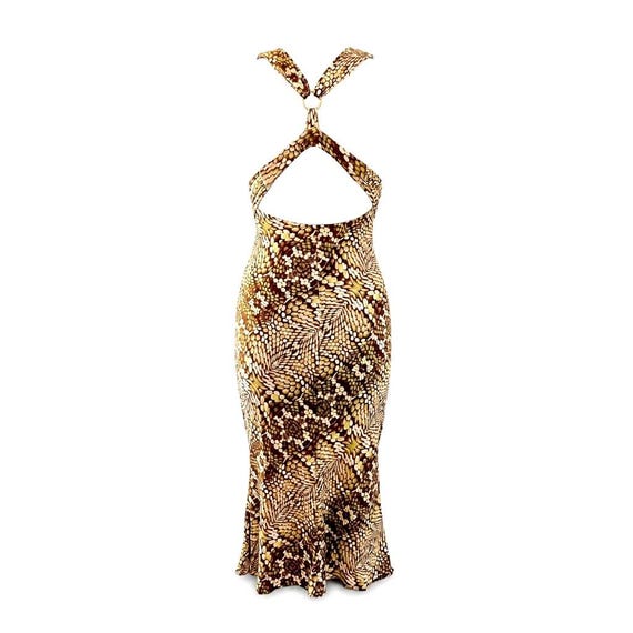 Roberto Cavalli Snakeskin Print Knit Dress Low Back Ring Python Vintage Cavalli