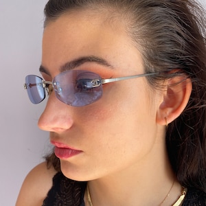 New Vintage Chanel 4018 Rimless Purple Lenses Sunglasses Made In Italy Y2K
