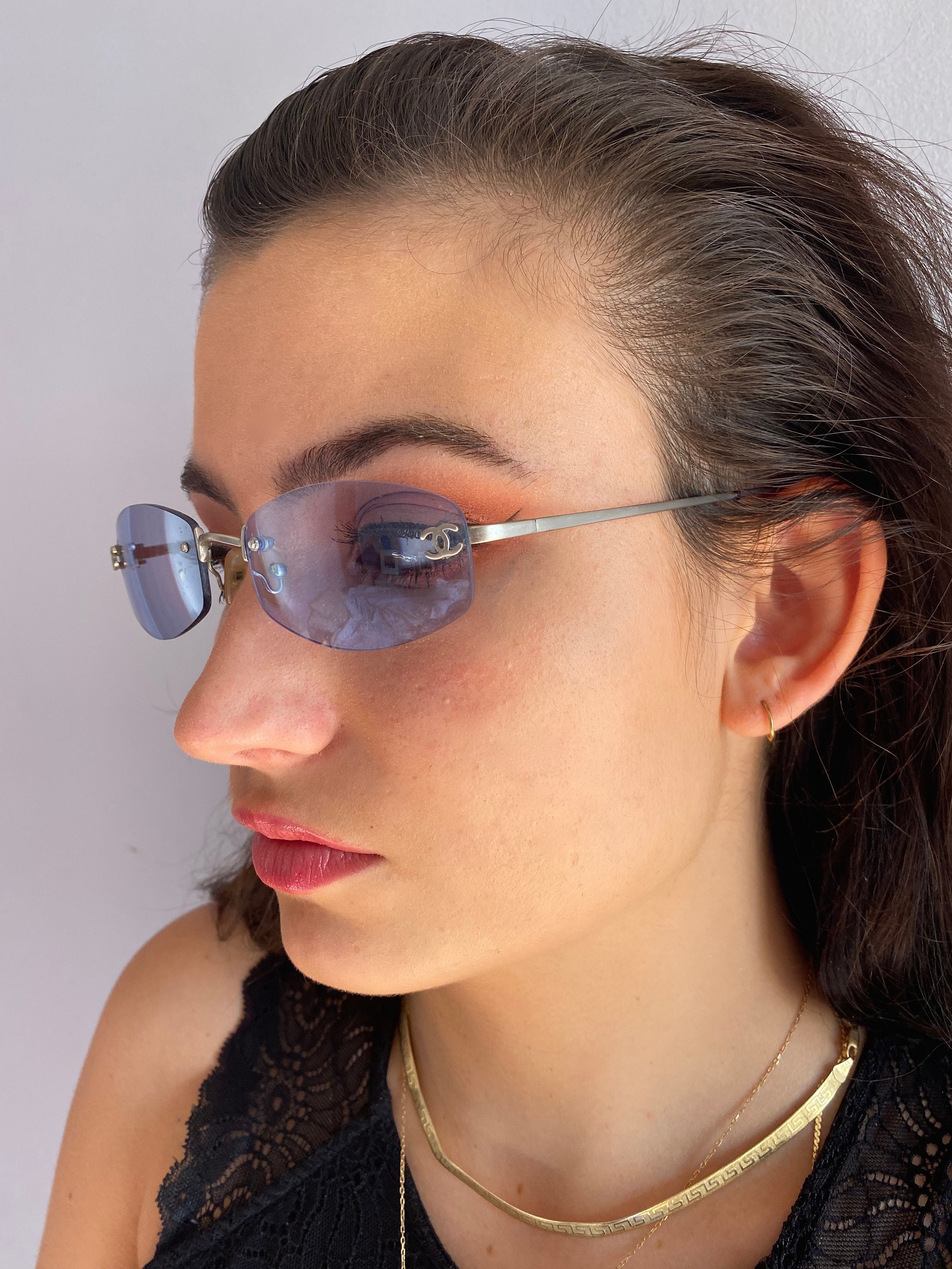 CHANEL 90s SILVER TONE TRANSPARENT RIMLESS SUNGLASSES