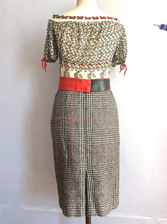 70s plaid pencil skirt 1970s check skirt midi ski… - image 2