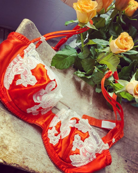 La Perla Silk and Lace Bra La Perla Silk Underwire Bra La Perla Persimmon  Sexy Silk Bra Tangerine Silk Lace Under Wire Bra 34 Medium Fr 85 