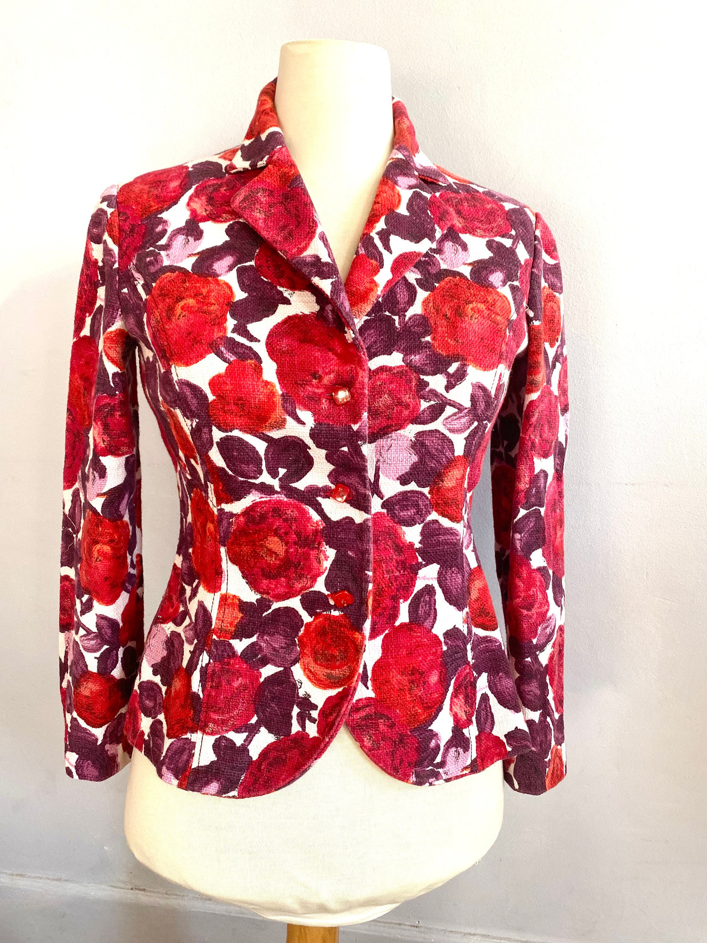 DOLCE & GABBANA★素敵!Painted Floral Cropped Jacket Dolce and Gabbana Floral Print Jacket 90s Dolce Gabbana