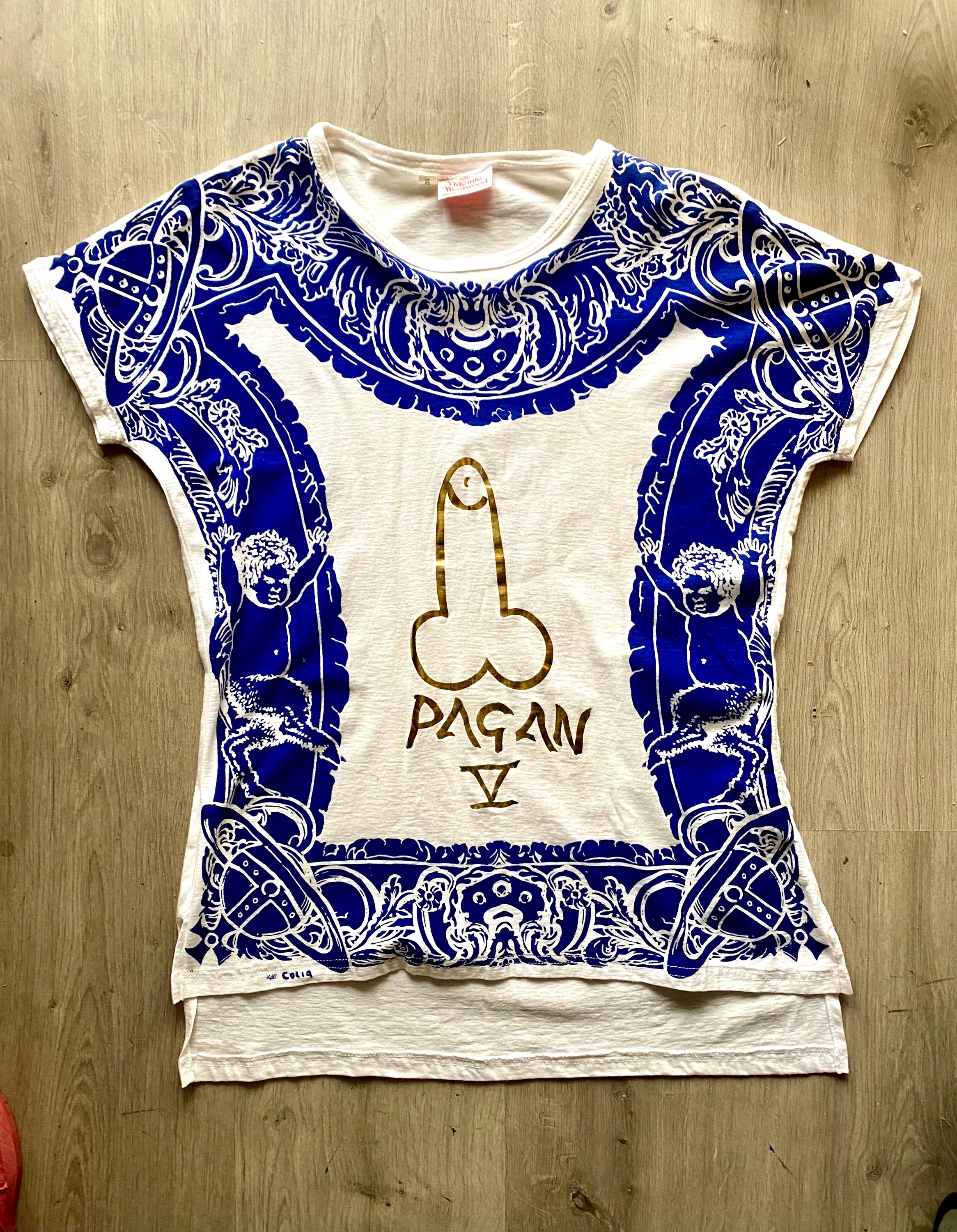 Vintage Vivienne Westwood Pagan V T-shirt, Gold Foil Motif, S/S