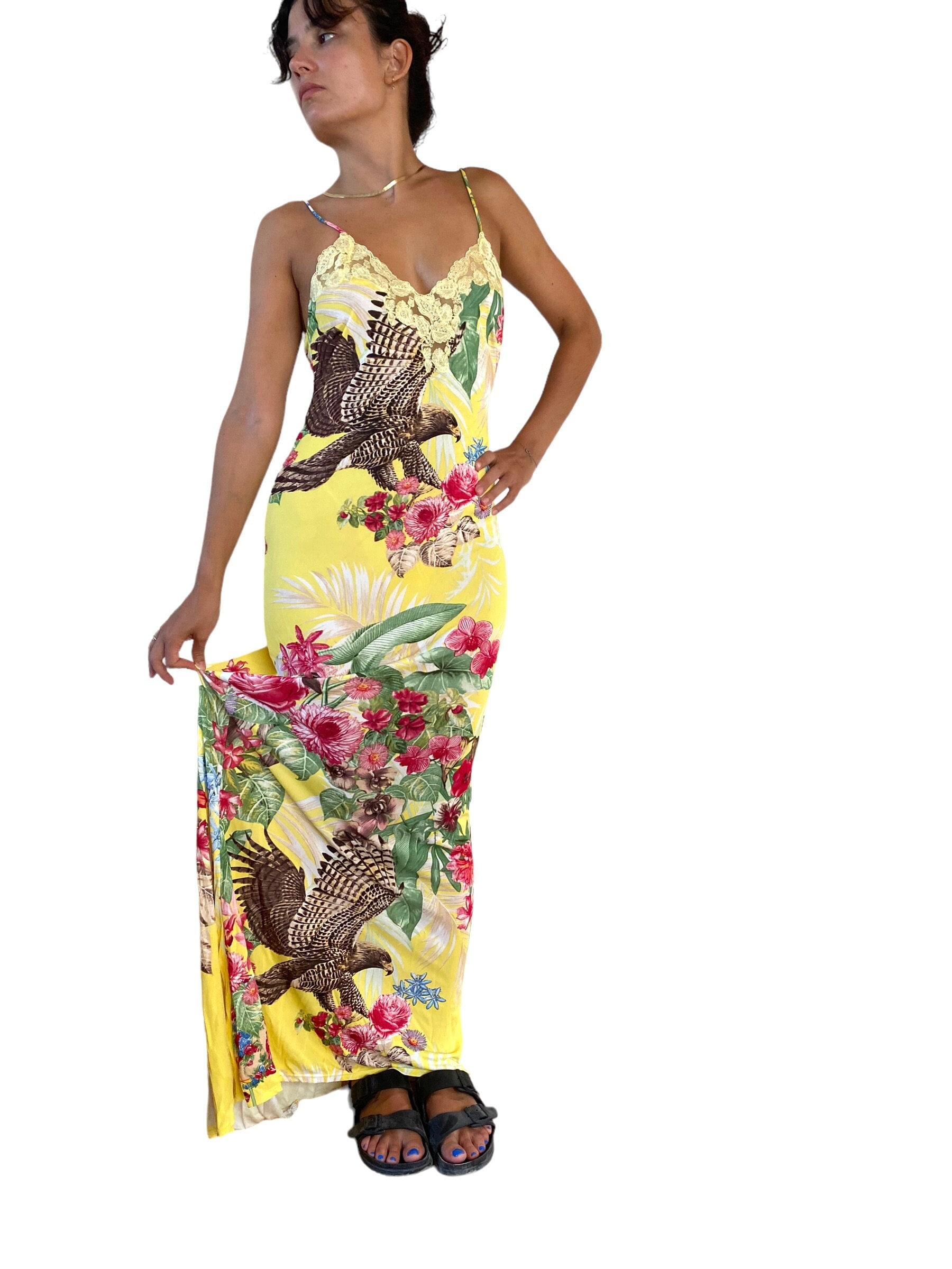 Roberto Cavalli SS2003 Eagle Print Silk Knit Maxi Dress With Roberto Cavalli SS2003 Eagle Print Silk Knit Maxi Dress With