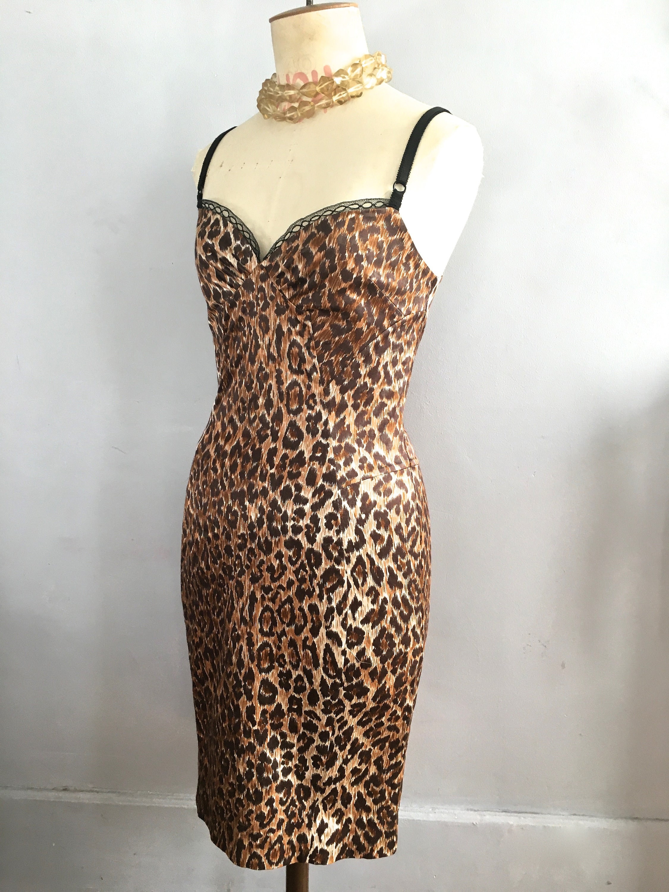 Dolce and Gabbana Leopard Print Slip Dress 90s D&G Vintage Leopard