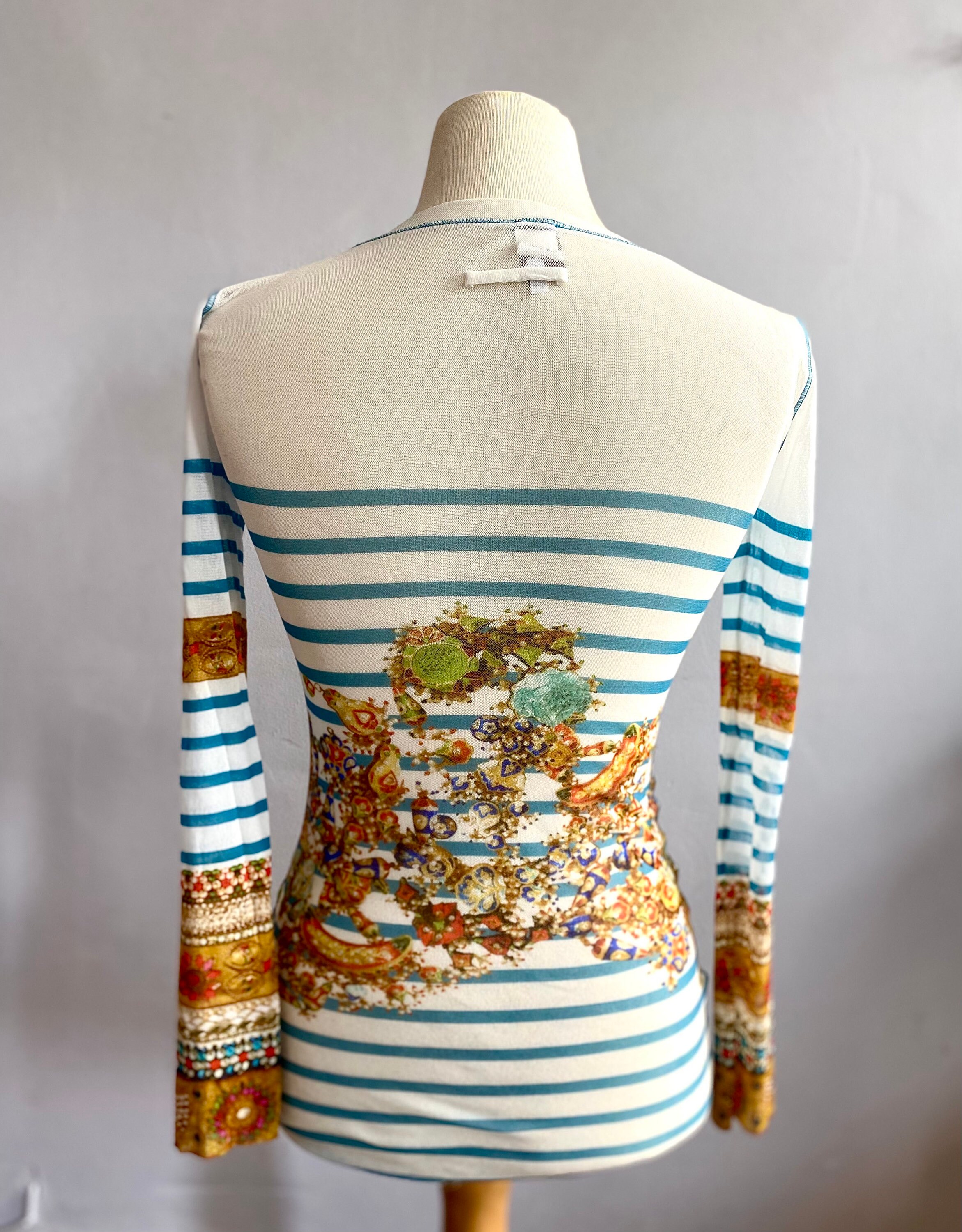 Jean Paul Gaultier Soleil Sheer Mesh Striped Top Gaultier Jean Paul Gaultier Soleil Sheer Mesh Striped Top Gaultier