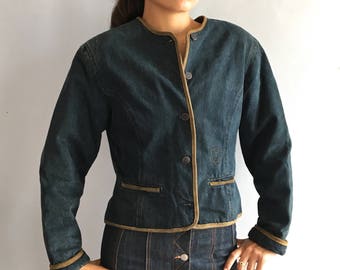 Vintage Valentino denim jacket shoulder pads quilted 80s Valentino vintage jean jacket power shoulders Valentino Jeans oversize denim jacket