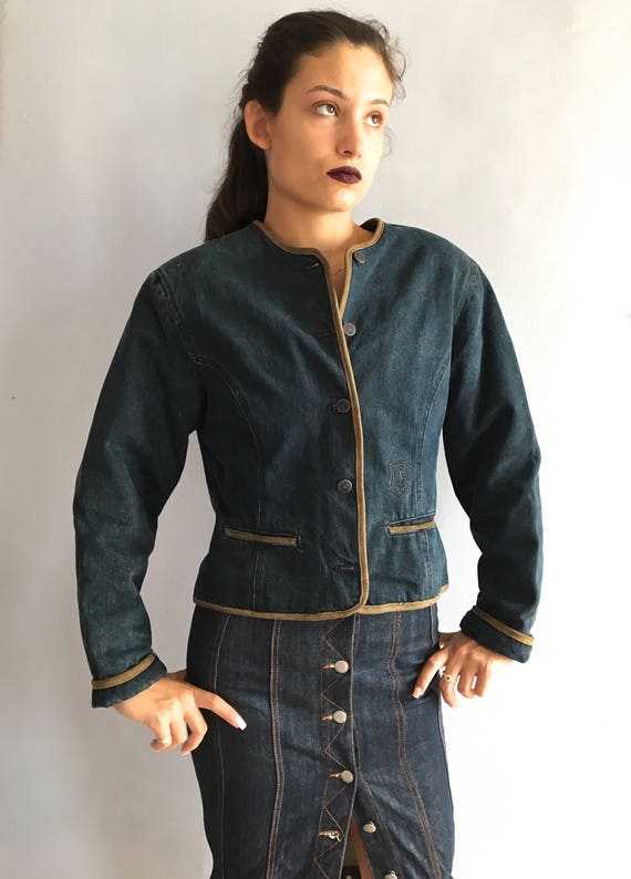 VINTAGE CHANEL RUNWAY SEXY DENIM JACKET COAT FR 36 SO CUTE VERY RARE!