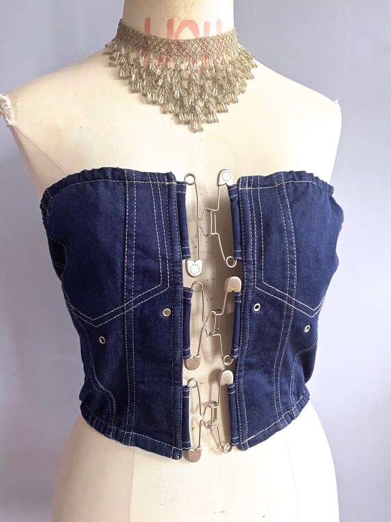Jean Paul Gaultier denim bustier safety pin denim