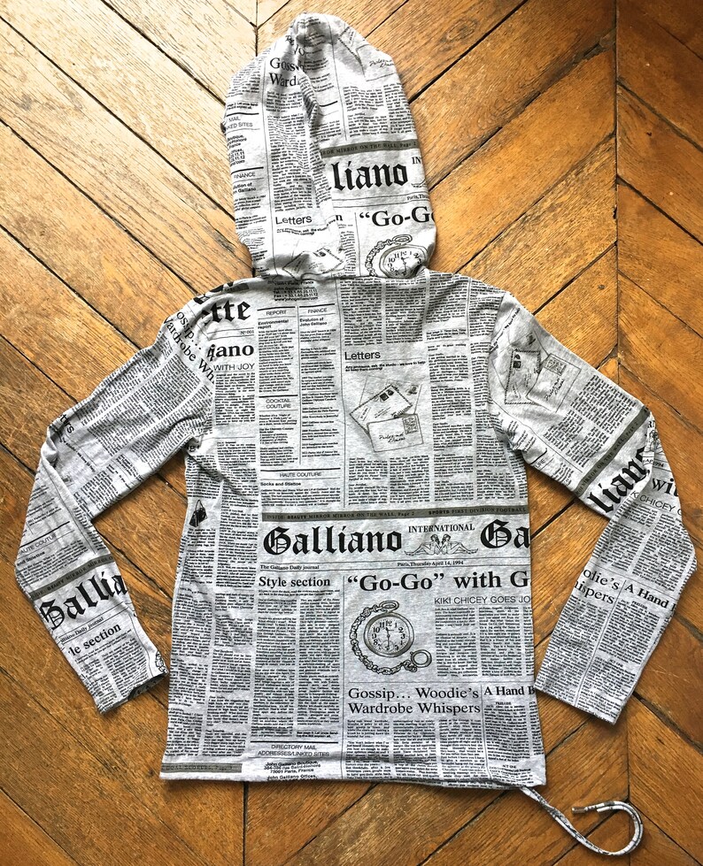 John Galliano Gazette hoodie newspaper print hoodie vintage Etsy