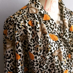 70s Leopard Equestrian Print Blouse: Silky Balloon Sleeve Top image 2