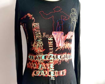 ⠀*様 Jean Paul Gaultier グラフィックTシャツ Jean Paul Gaultier - SS 1996 - Black Cotton T Shirt with Pin Up