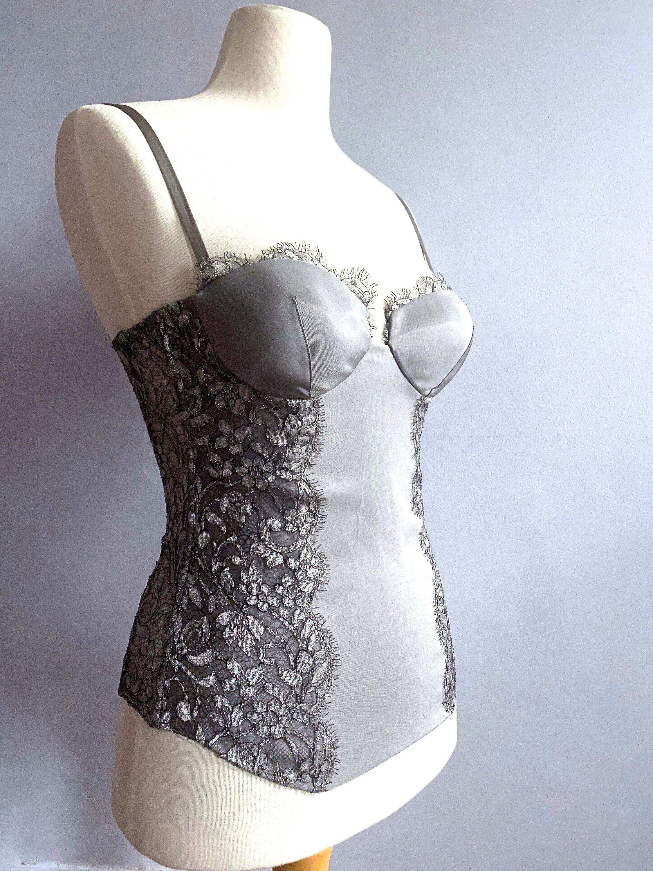 épine♡lace tulle bustier La Perla Lace Bustier Lace-up Back La Perla Boned Silver