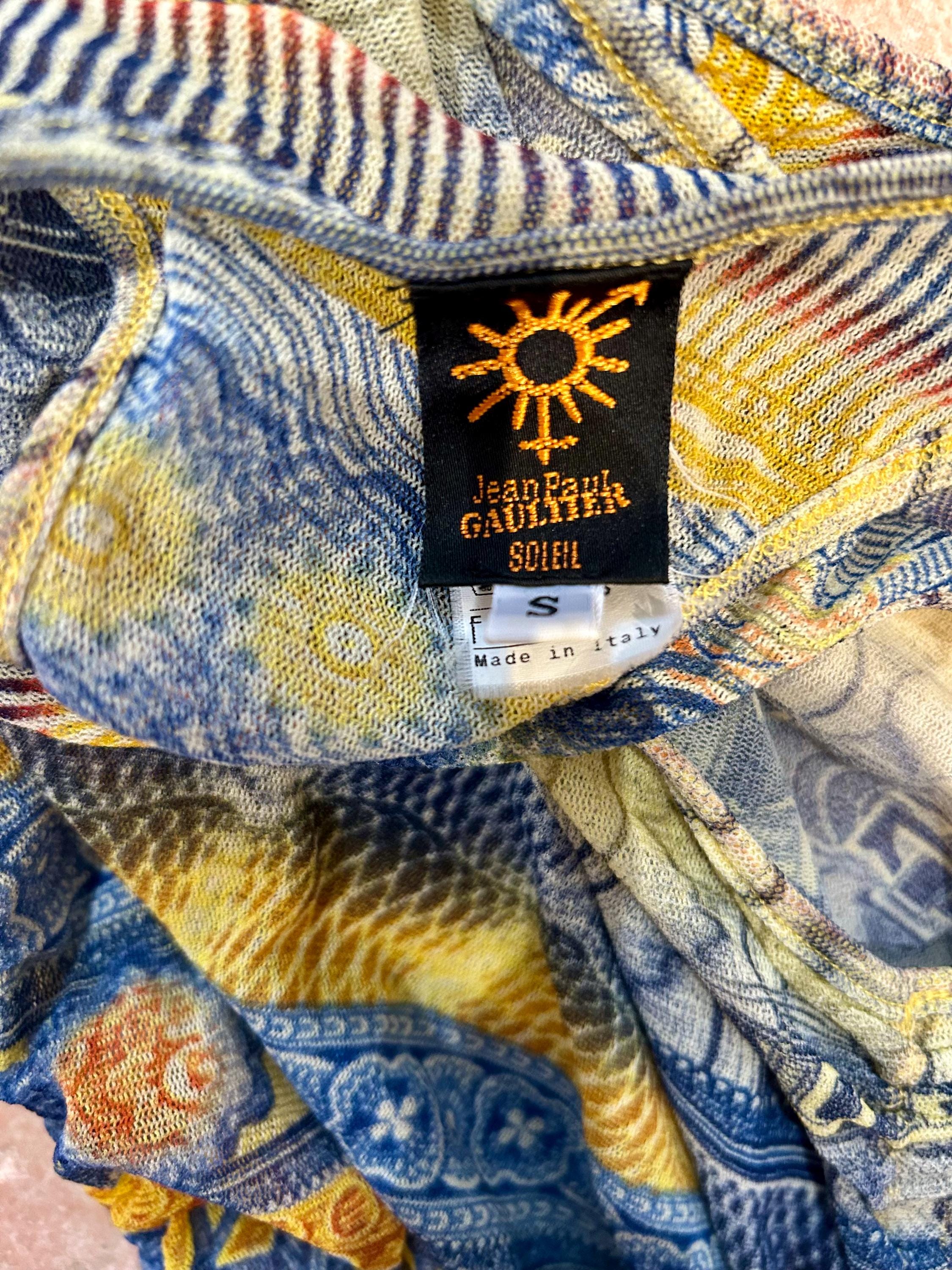 Vintage Jean Paul Gaultier Soleil Currency Print Stretch Mesh Tank