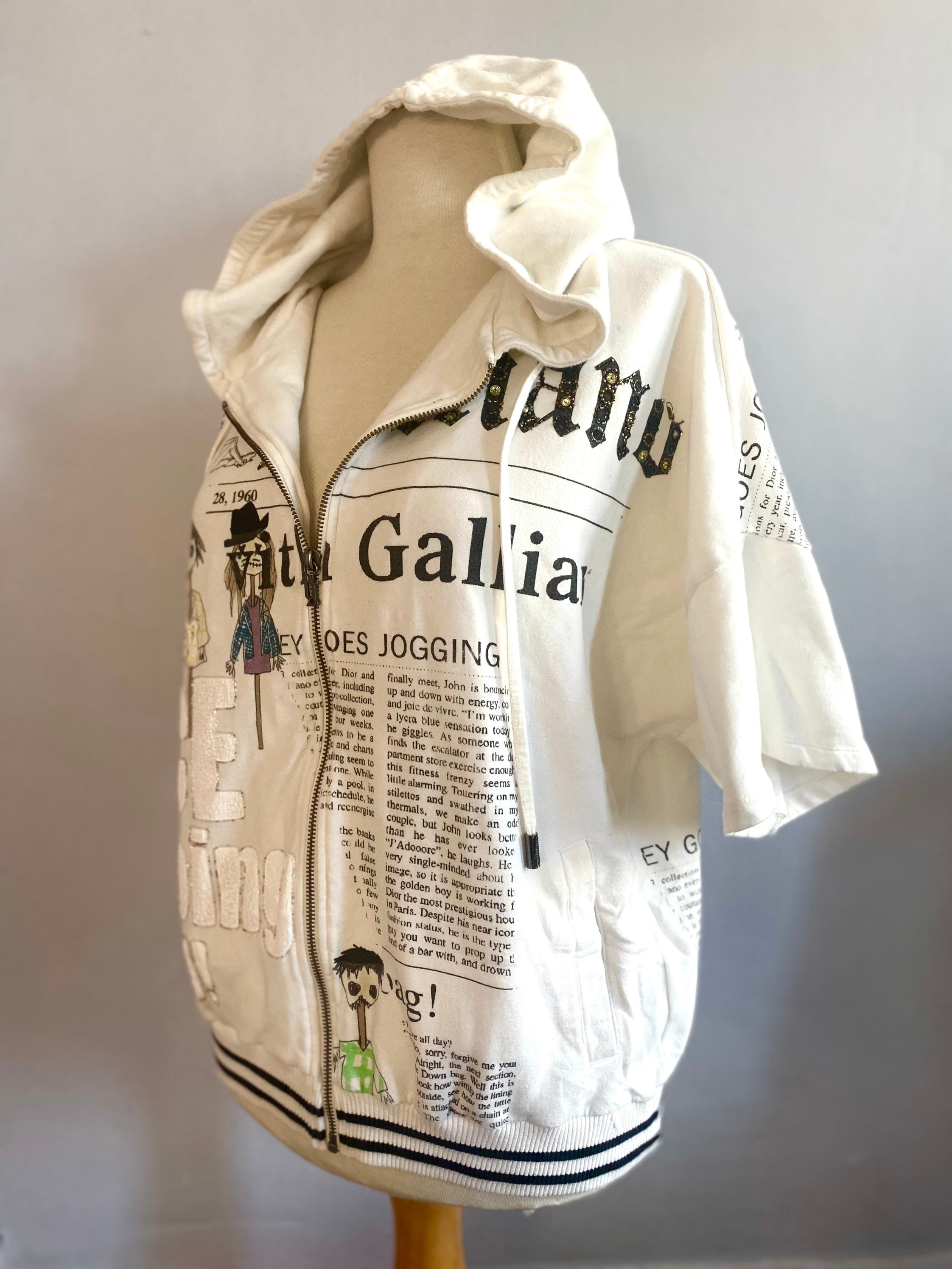 Galliano Gazette zipped jacket vintage John Galliano newspaper print hoodie  graffiti print hoodie Galliano newspaper sweatshirt hoodie