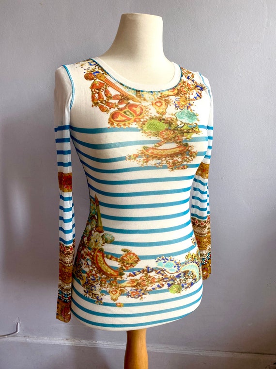 Jean Paul Gaultier Soleil Sheer Mesh Striped Top Gaultier Jean Paul Gaultier Soleil Sheer Mesh Striped Top Gaultier