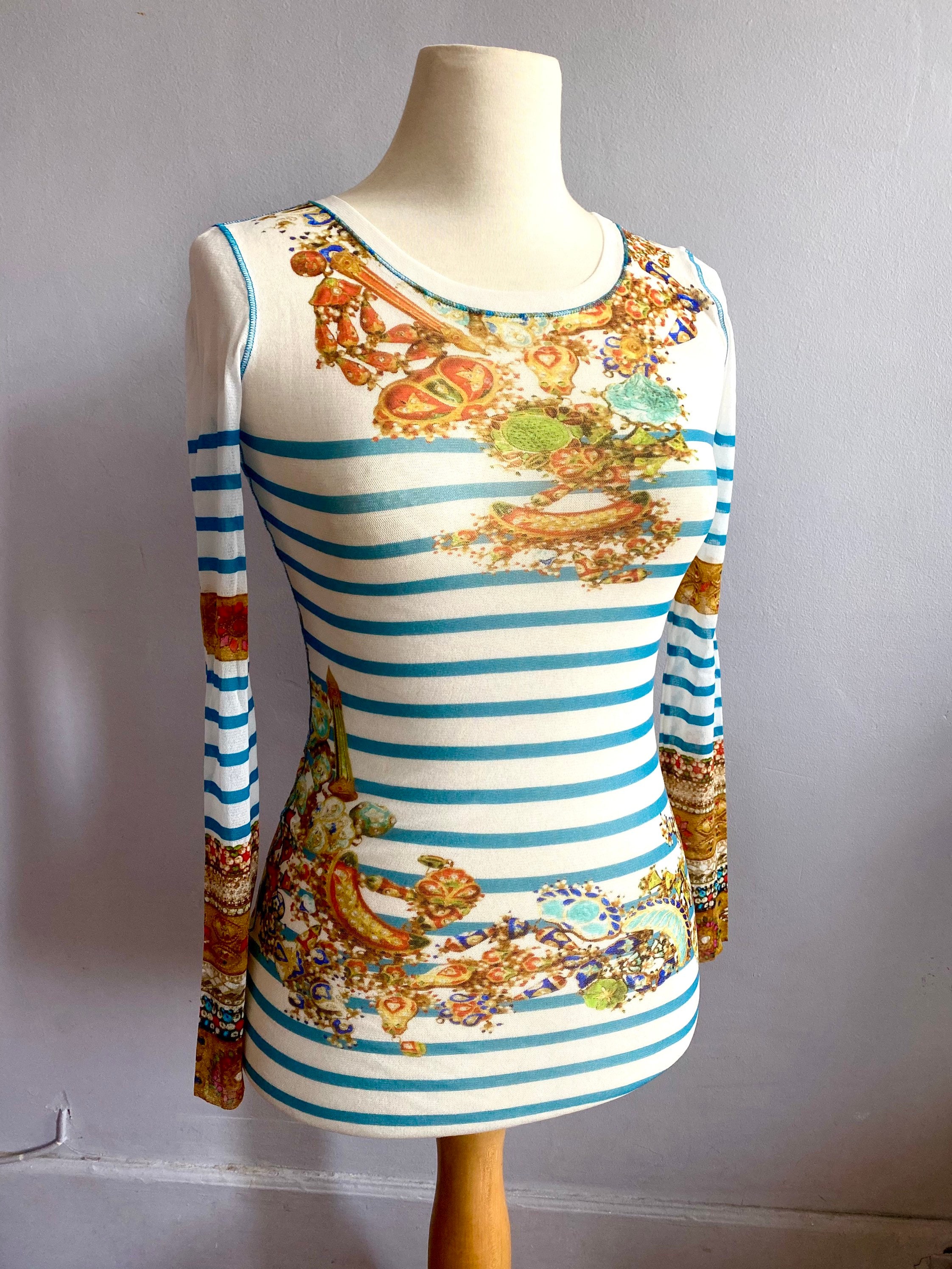 Jean Paul Gaultier Soleil Sheer Mesh Striped Top Gaultier Jean Paul Gaultier Soleil Sheer Mesh Striped Top Gaultier