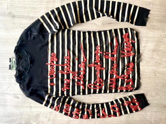 Gaultier Sheer Mesh Striped Top Embroidered Handwriting FW Gaultier Sheer Mesh Striped Top Embroidered Handwriting FW