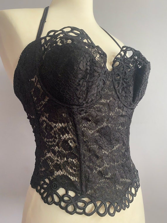 La Perla black label lace corset lace boned bustier La Perla black lace  boned corset top halter top lace top lingerie bustier lace soutache -   Portugal