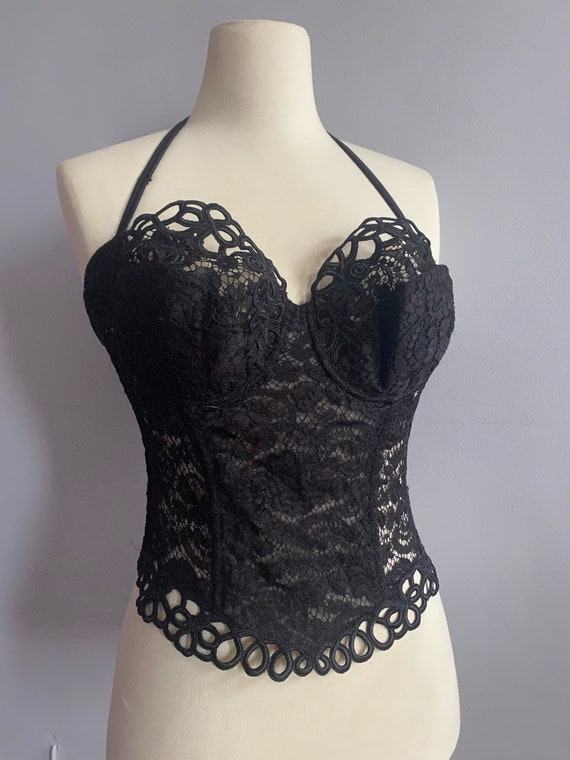 La Perla Black Label Lace Corset Lace Boned Bustier La Perla Black Lace  Boned Corset Top Halter Top Lace Top Lingerie Bustier Lace Soutache 